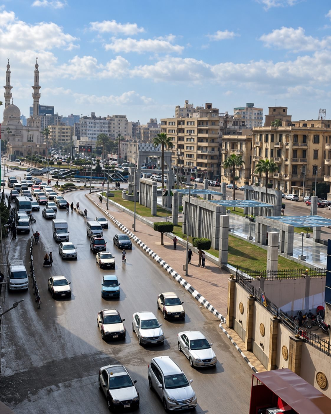 حركة الشوارع والمباني في وسط المنصورة